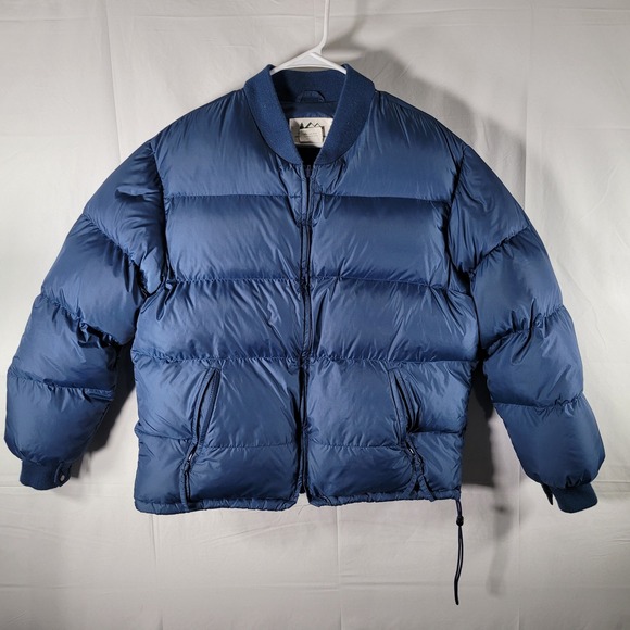 REI Goose Down Puffer Jacket Vintage Blue Full Zip Outdoors Lightweight Large - Picture 1 of 9